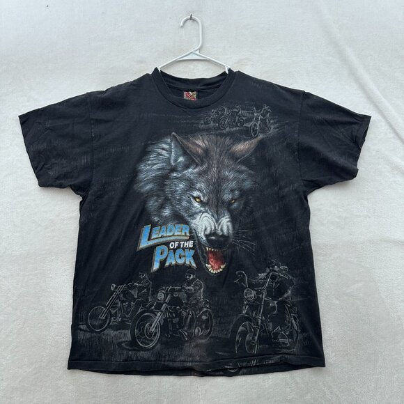 Vintage 3D Emblem T Shirt Mens XL Black Leader Of The Pack Biker